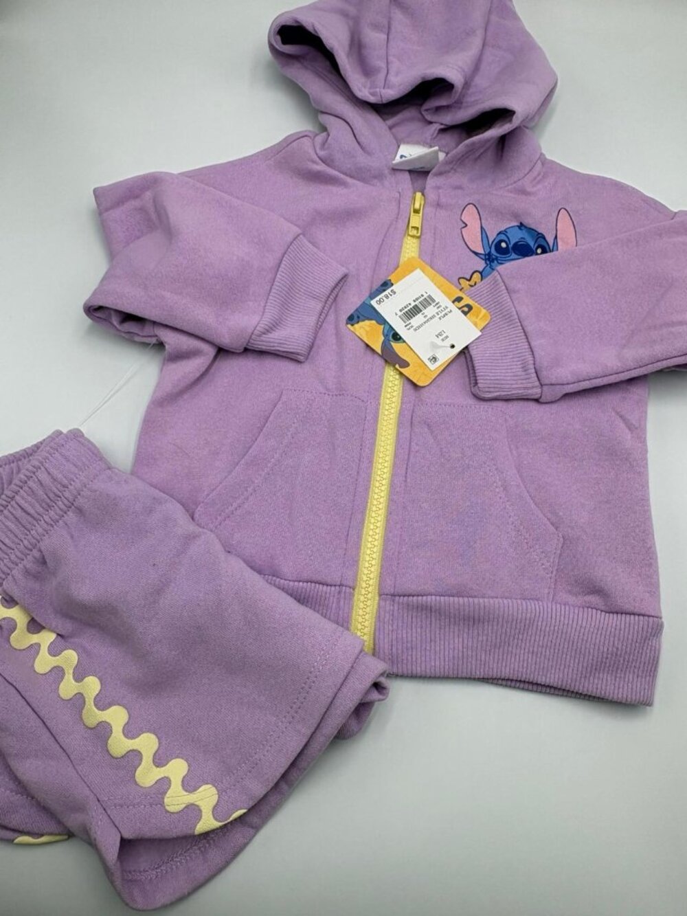 Disney Stitch Baby Girls 12M Purple Hoodie Shorts 2 Piece Outfit Set NWT
